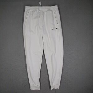 Helmut Lang Mens Logo Sweatpants White Cotton Joggers Drawstring Waist Size M